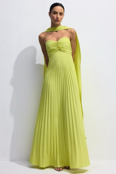 Jasien - Strapless Pleated Maxi Dress in Yellow