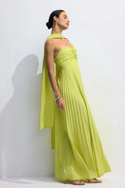 Jasien - Strapless Pleated Maxi Dress in Yellow