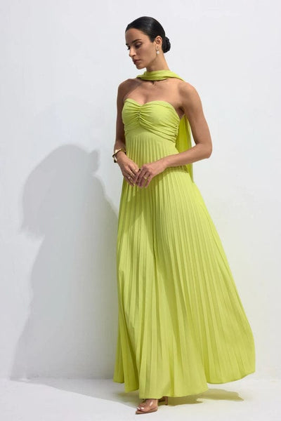 Jasien - Strapless Pleated Maxi Dress in Yellow
