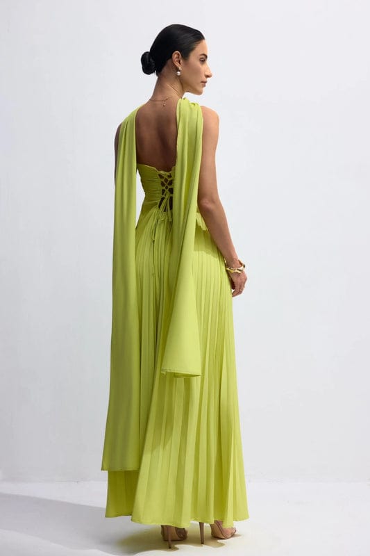 Jasien - Strapless Pleated Maxi Dress in Yellow