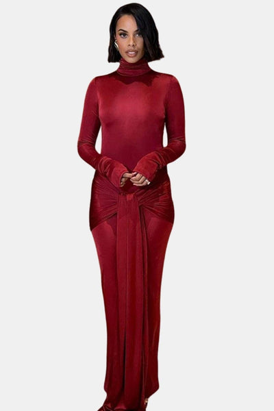 Josephine – Wrap Ruched High Neck Maxi Dress