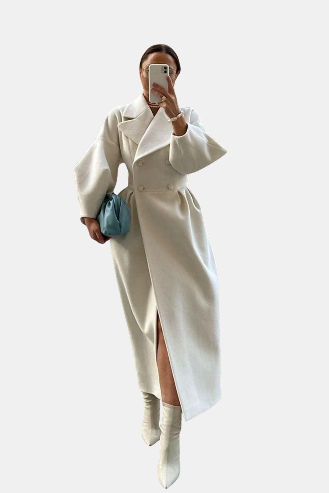 Josie – Double-Breasted Lantern Sleeve Maxi Coat