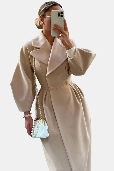 Josie – Double-Breasted Lantern Sleeve Maxi Coat