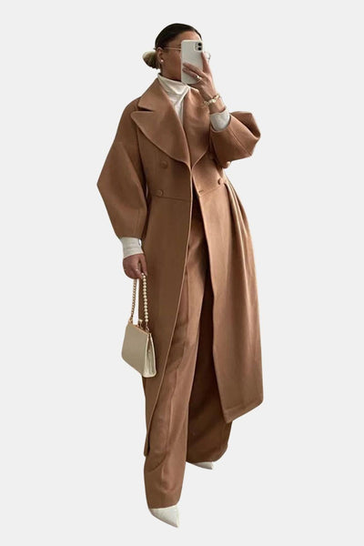 Josie – Double-Breasted Lantern Sleeve Maxi Coat