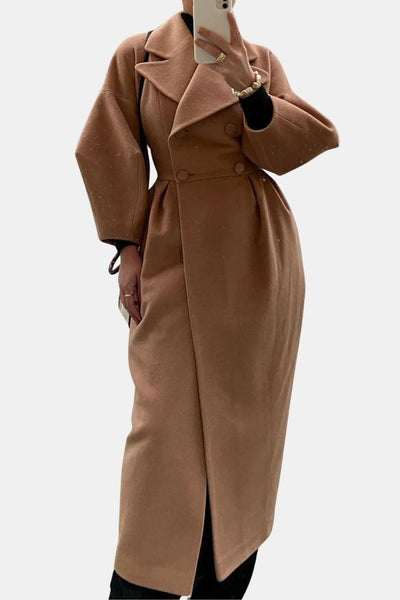 Josie – Double-Breasted Lantern Sleeve Maxi Coat