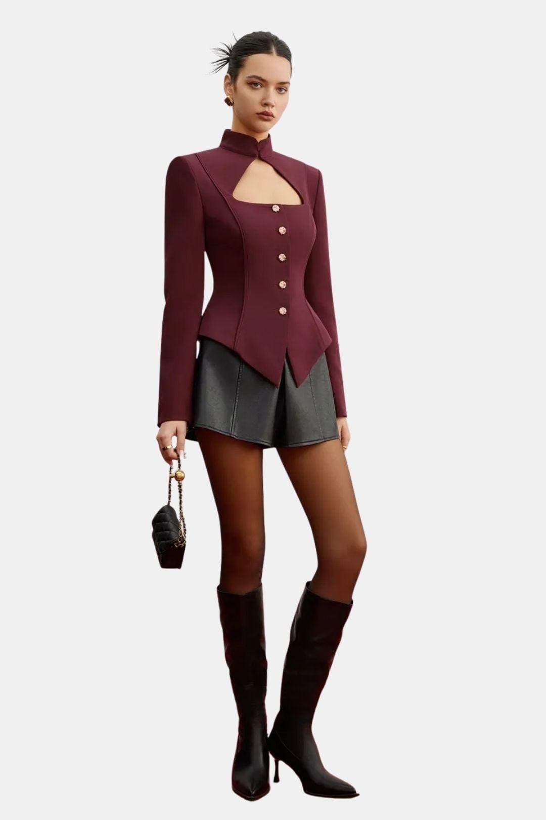 Kai – Stand Collar Cut-Out Blazer with Rose Buttons