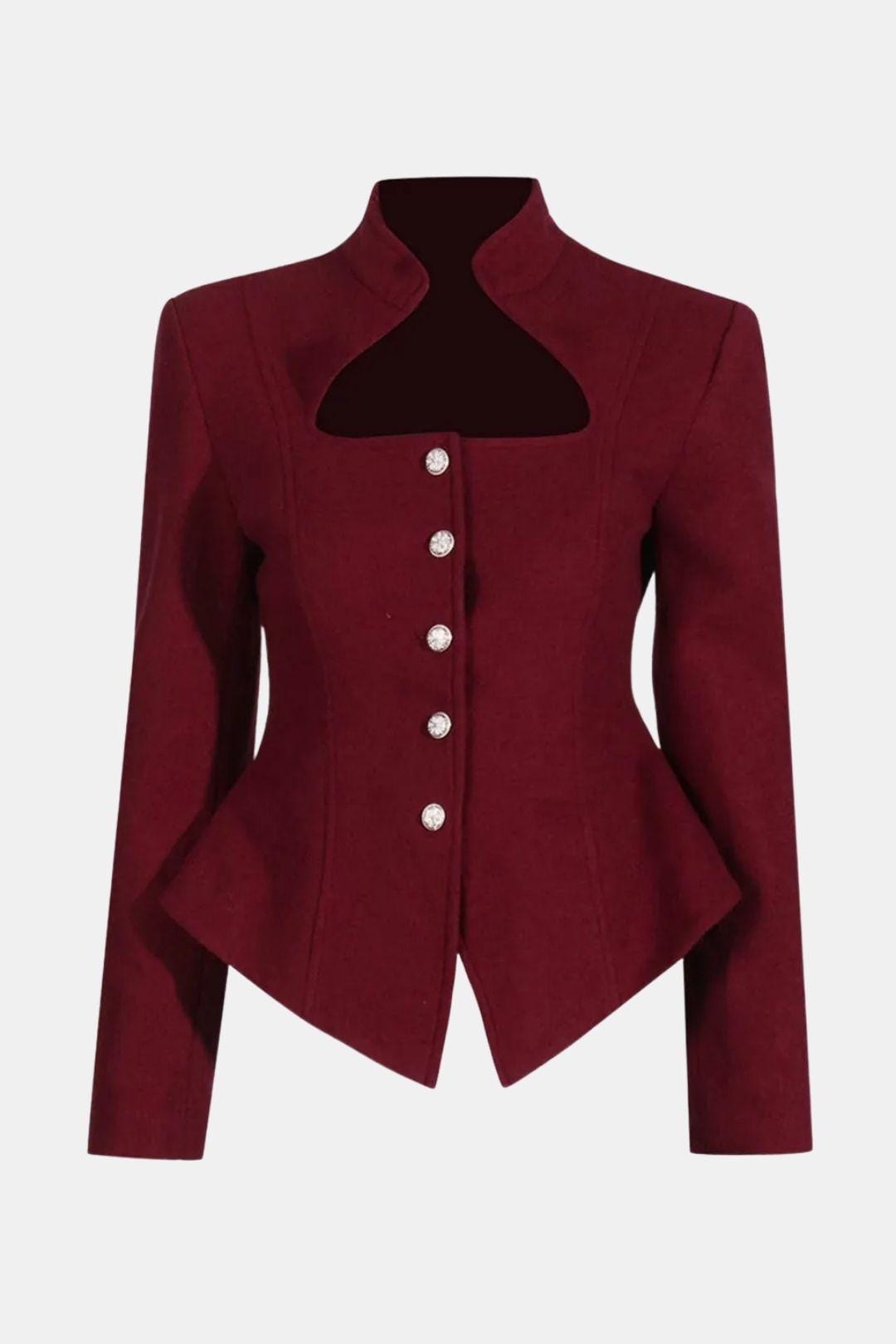 Kai – Stand Collar Cut-Out Blazer with Rose Buttons