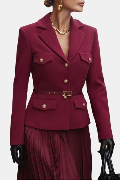 Karina – Belted Blazer and Pleated Skirt Set