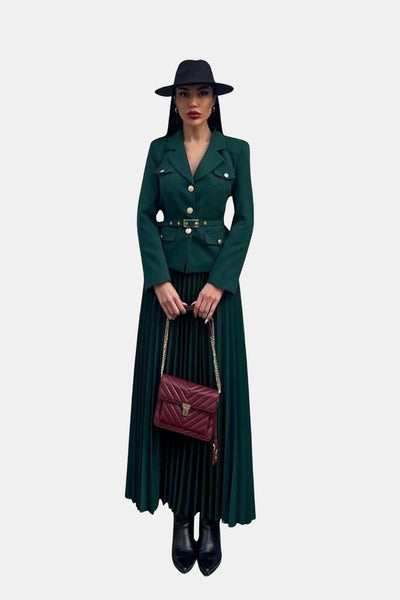 Karina – Belted Blazer and Pleated Skirt Set