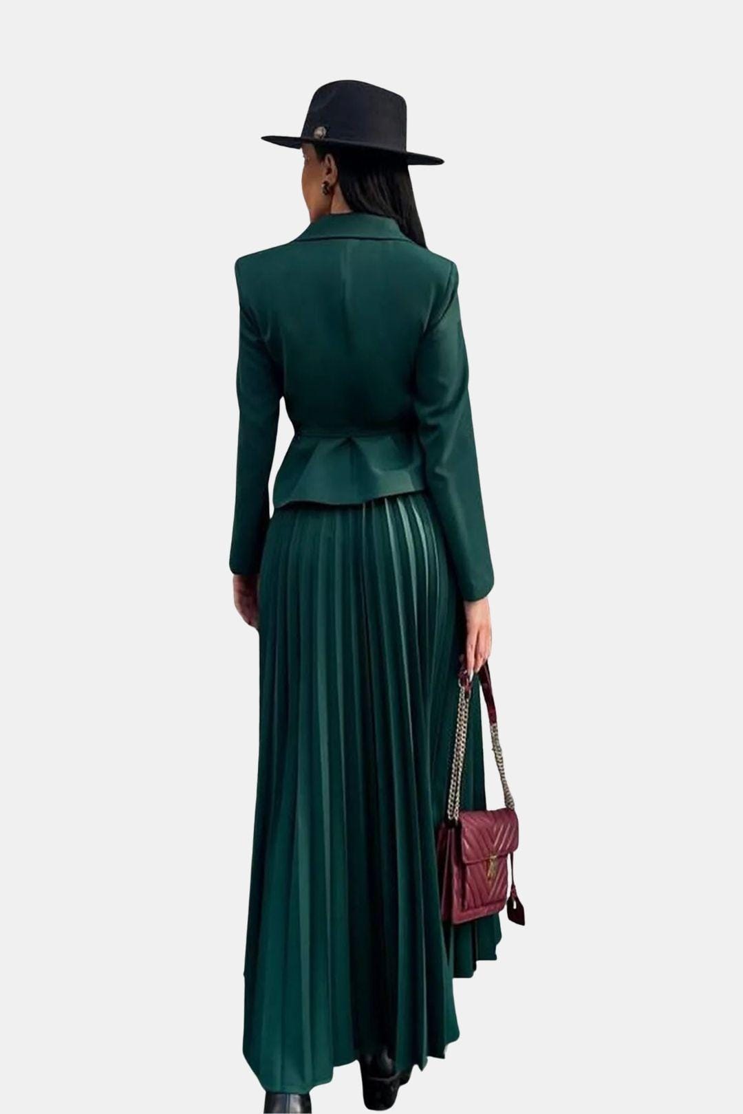 Karina – Belted Blazer and Pleated Skirt Set