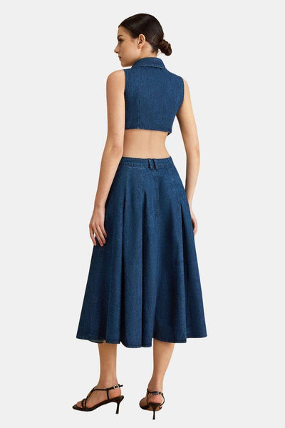 Kayla – Denim Button Cut Out Midi Dress