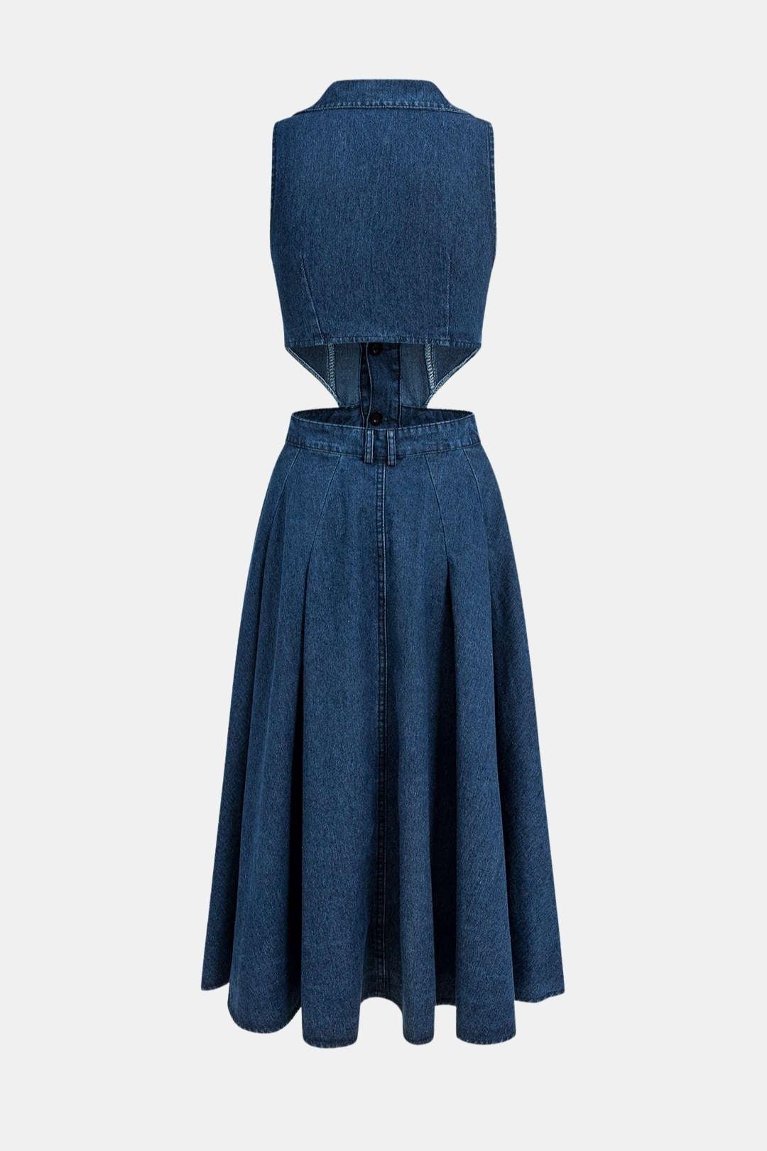 Kayla – Denim Button Cut Out Midi Dress