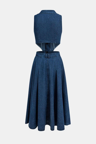Kayla – Denim Button Cut Out Midi Dress