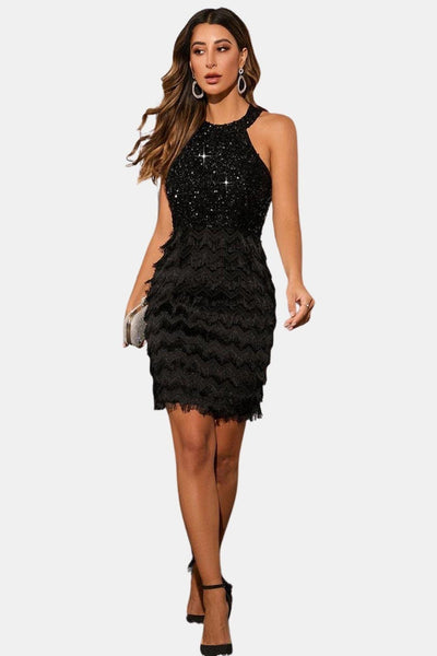 Keziah – Black Sequin Cutout Cocktail Dress