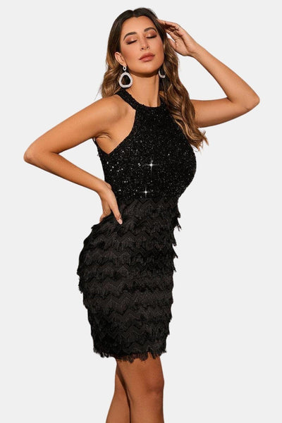 Keziah – Black Sequin Cutout Cocktail Dress