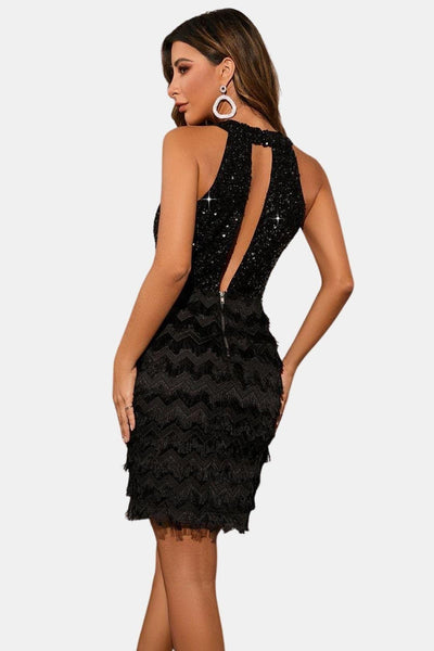 Keziah – Black Sequin Cutout Cocktail Dress