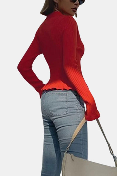 Kia – Pearl Button Ruffled Trim Cardigan