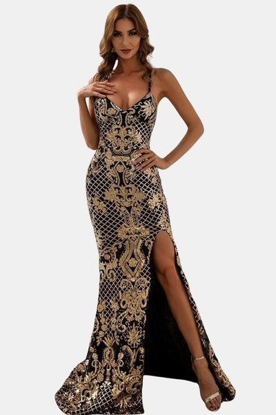 Klarabelle - Baroque Sequin Backless Maxi Dress