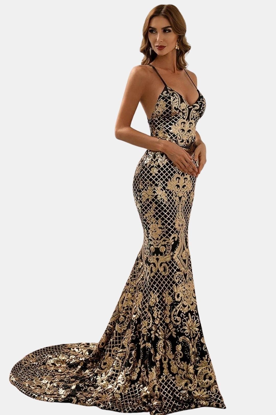 Klarabelle - Baroque Sequin Backless Maxi Dress