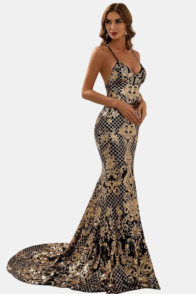 Klarabelle - Baroque Sequin Backless Maxi Dress