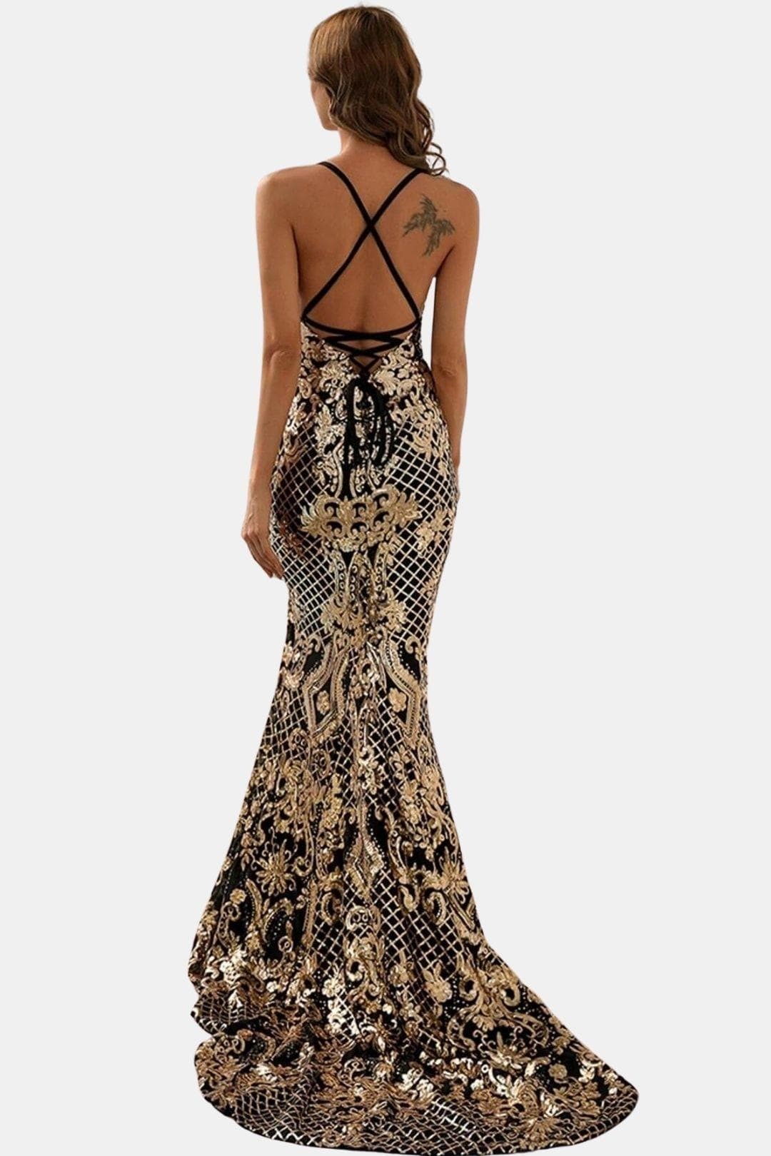 Klarabelle - Baroque Sequin Backless Maxi Dress