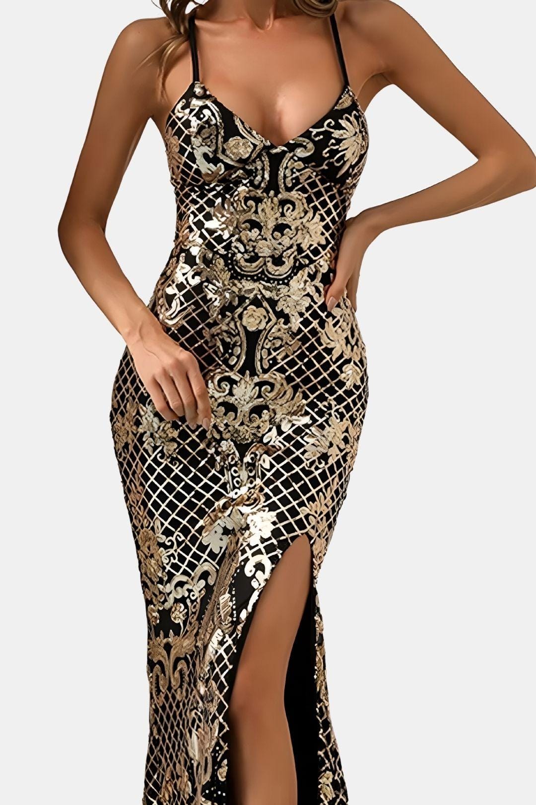 Klarabelle - Baroque Sequin Backless Maxi Dress