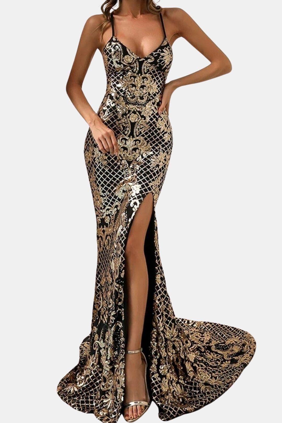 Klarabelle - Baroque Sequin Backless Maxi Dress
