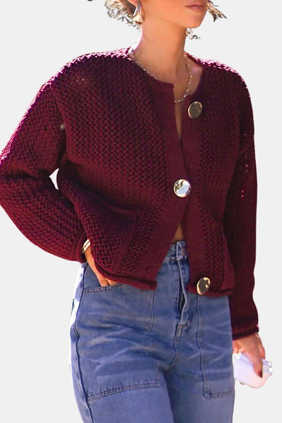 Kristina – Button Round Neck Sweater Cardigan