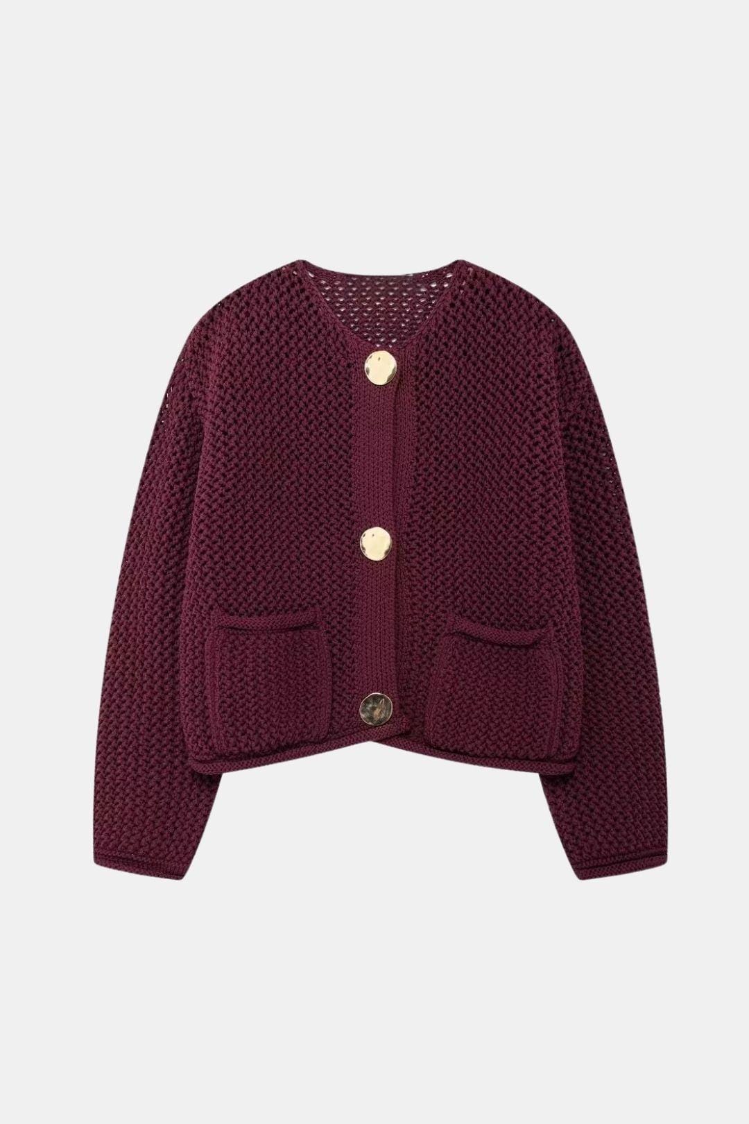 Kristina – Button Round Neck Sweater Cardigan