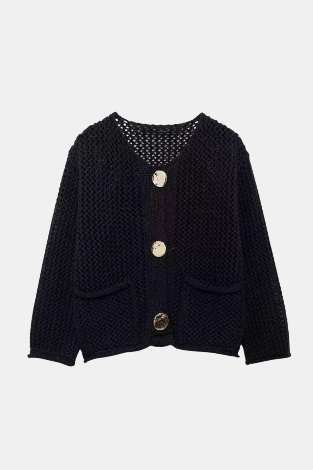 Kristina – Button Round Neck Sweater Cardigan