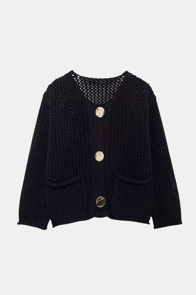Kristina – Button Round Neck Sweater Cardigan