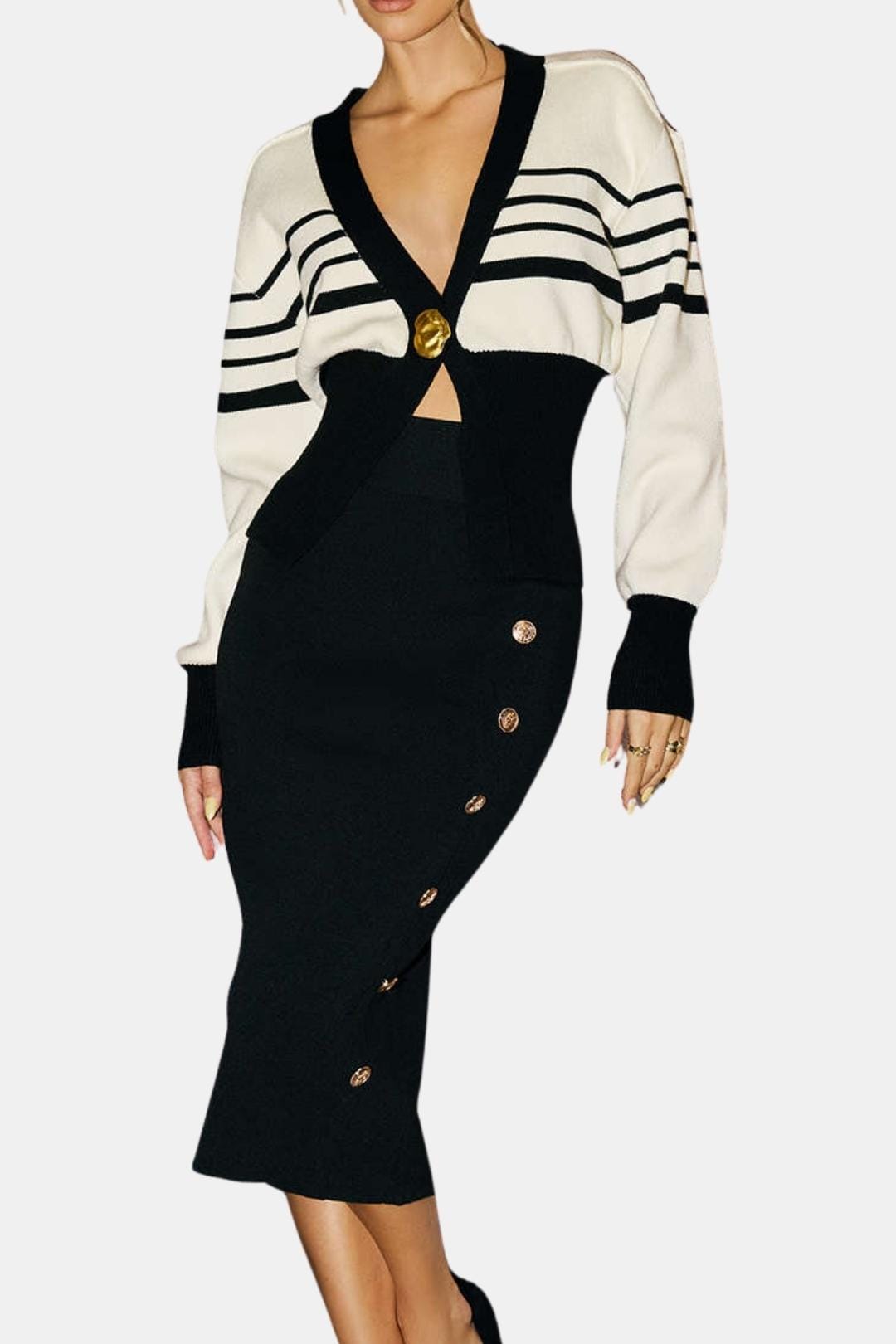 Kylie – Contrast Knit Metallic Button Cardigan