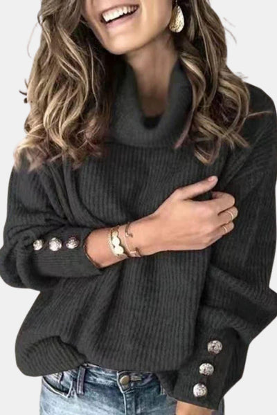 Laney – Turtleneck Sweater with Button Details