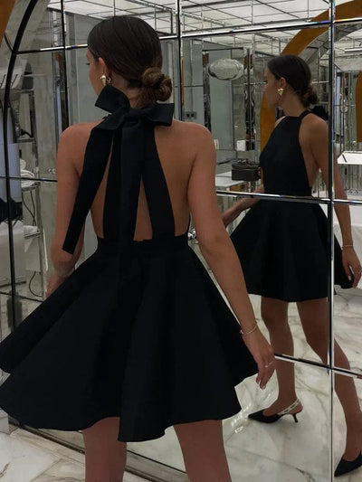 Leila – Flared Skirt Mini Dress in Black