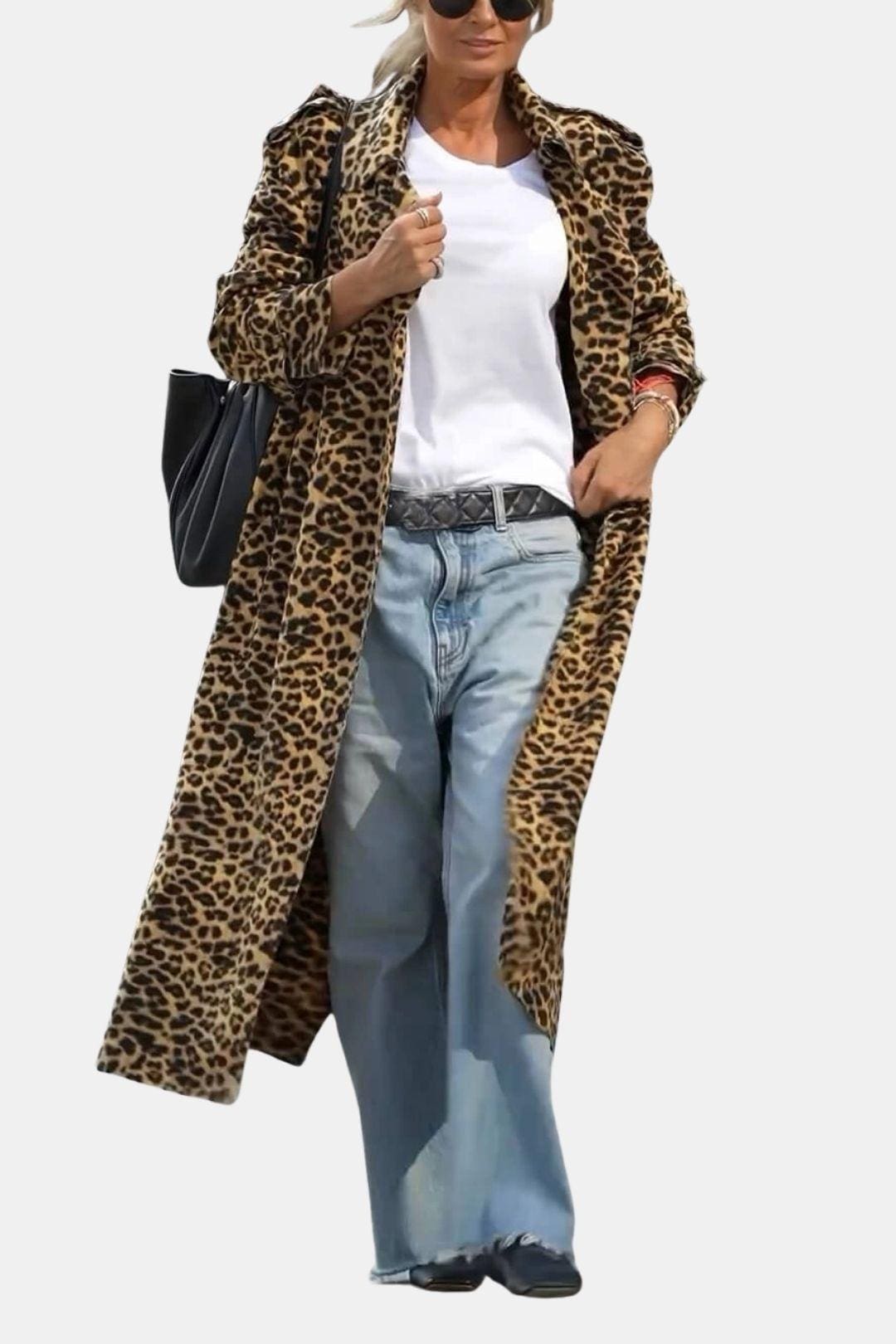 Lenka - Leopard Print Long Sleeve Midi Trench Coat