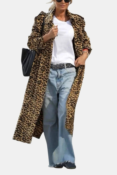 Lenka - Leopard Print Long Sleeve Midi Trench Coat