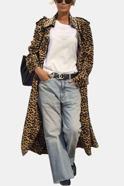 Lenka - Leopard Print Long Sleeve Midi Trench Coat