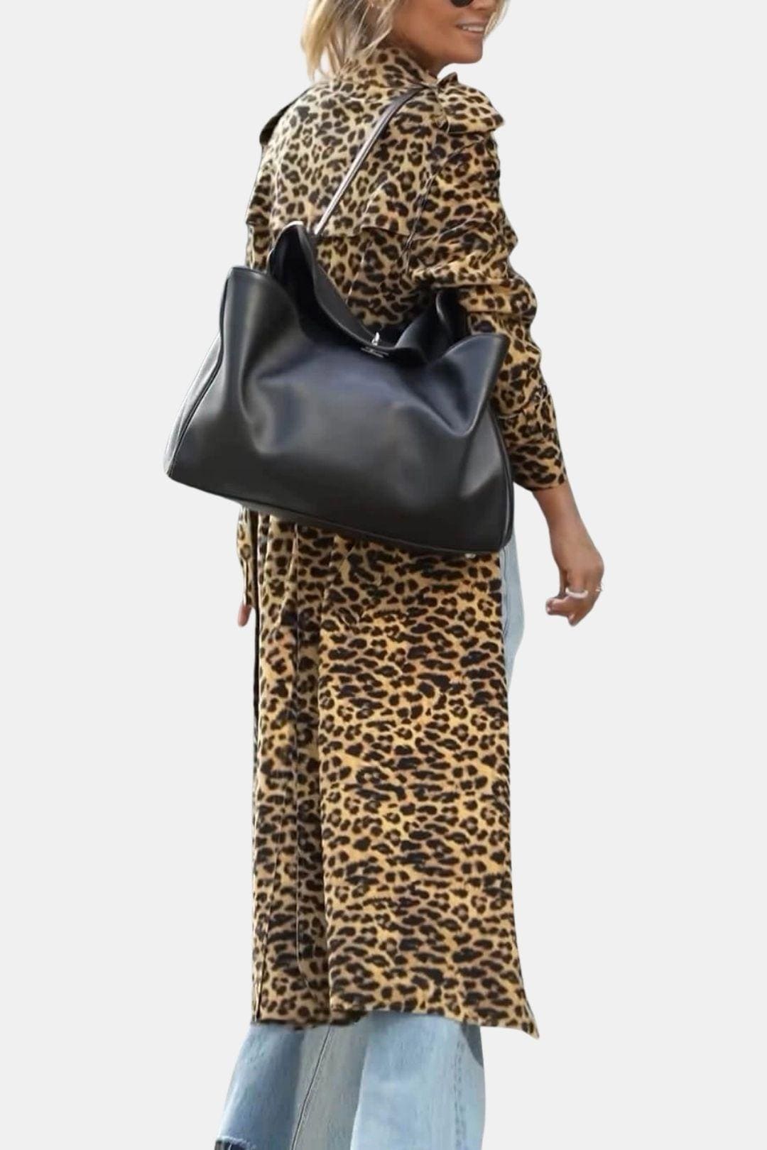 Lenka - Leopard Print Long Sleeve Midi Trench Coat