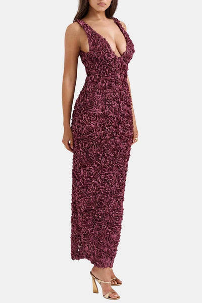Leticia – Appliqué V-Neck Slit Maxi Dress