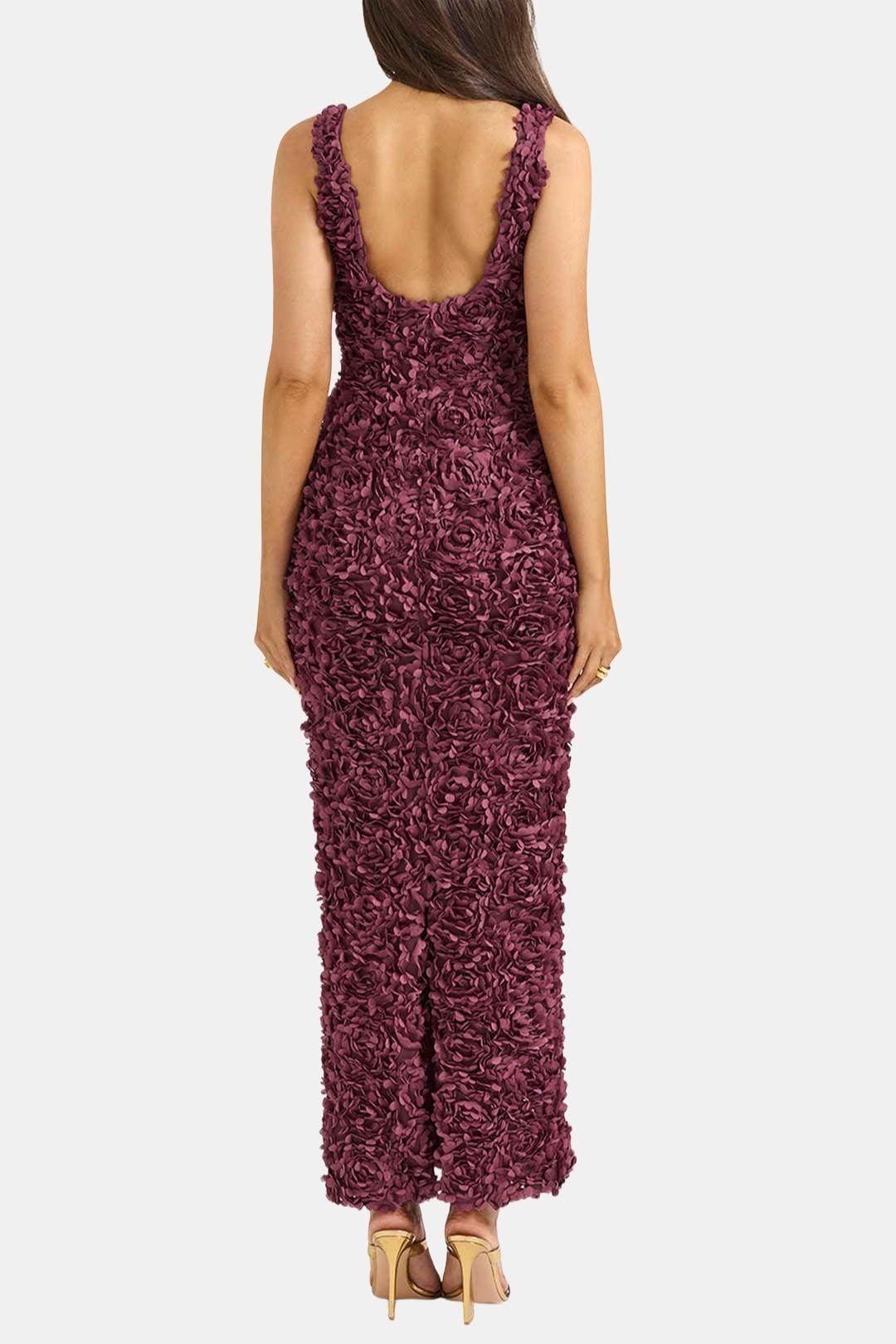 Leticia – Appliqué V-Neck Slit Maxi Dress