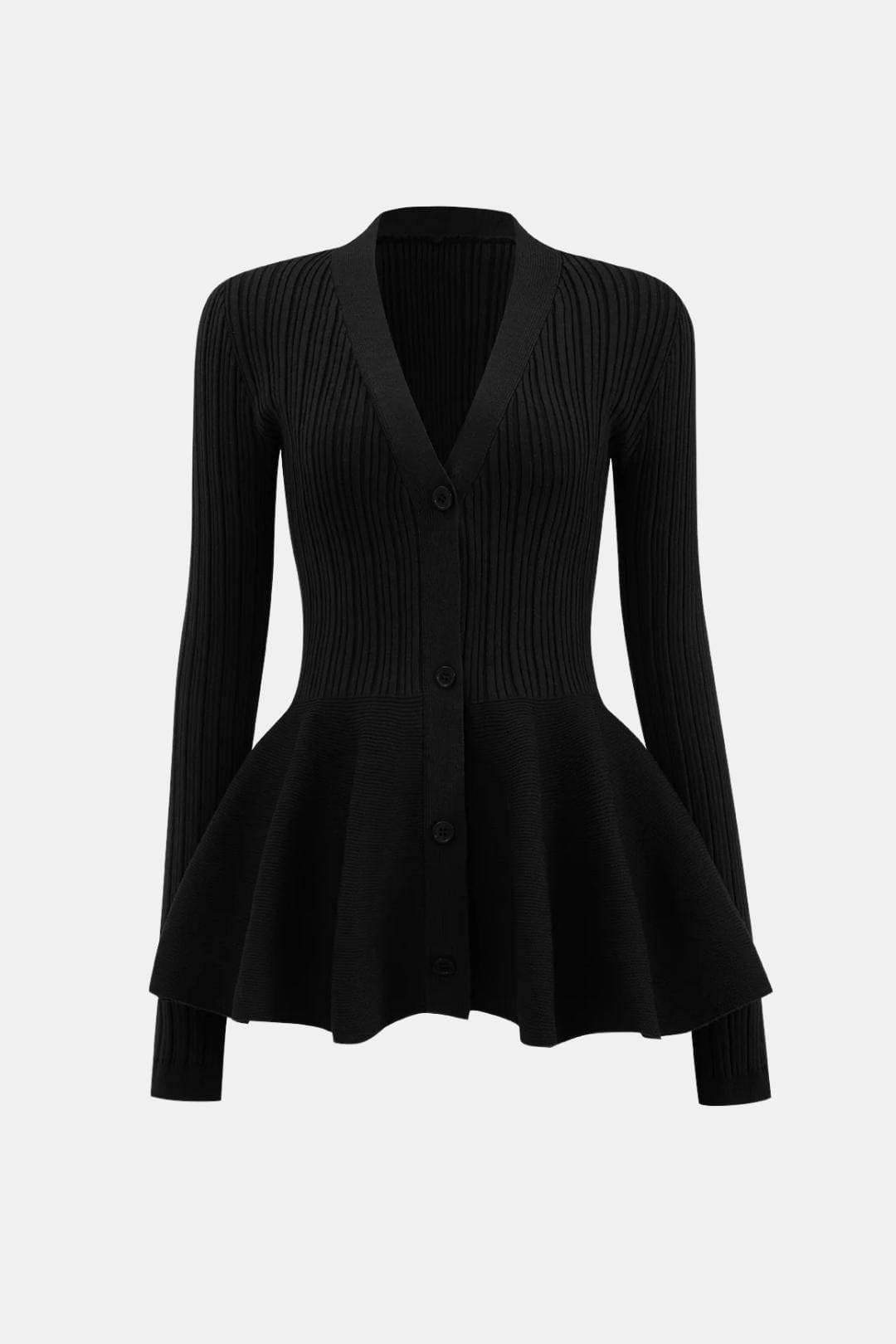 Lia – Solid V-Neck Puff Hem Sweater Cardigan