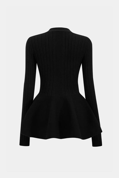 Lia – Solid V-Neck Puff Hem Sweater Cardigan