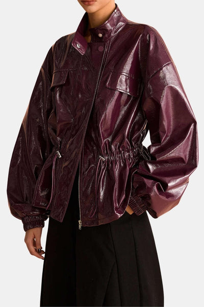Lila – Faux Leather Drawstring Pocket Jacket