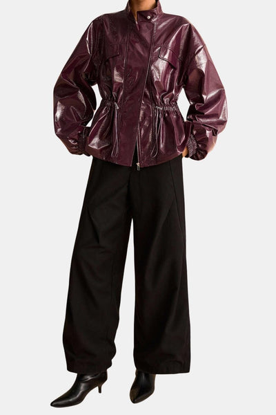 Lila – Faux Leather Drawstring Pocket Jacket