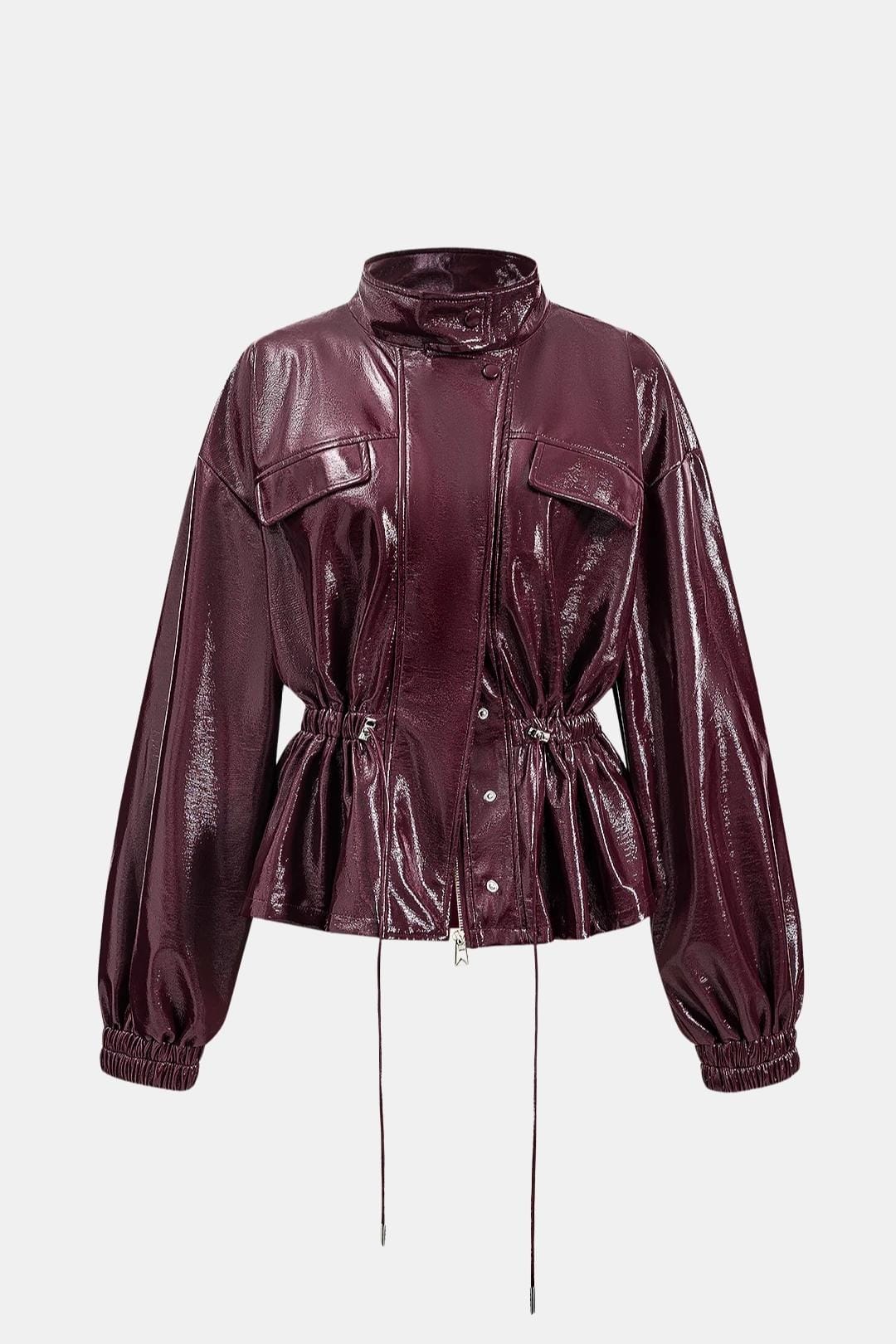 Lila – Faux Leather Drawstring Pocket Jacket