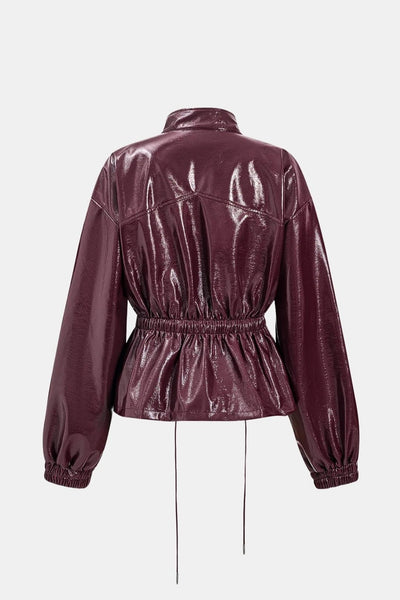 Lila – Faux Leather Drawstring Pocket Jacket
