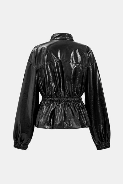 Lila – Faux Leather Drawstring Pocket Jacket