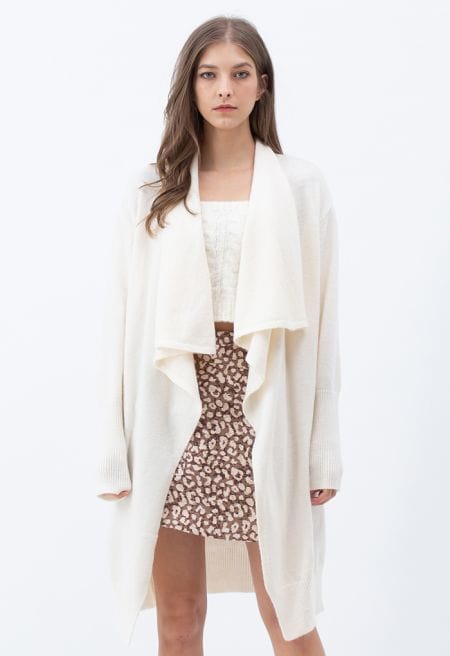 Nereida - Waterfall Longline Knit Cardigan in Cream