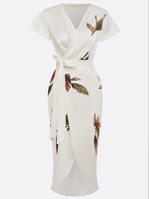 Mirea – V-Neck Urban Leaf Midi Dress
