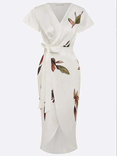 Mirea – V-Neck Urban Leaf Midi Dress